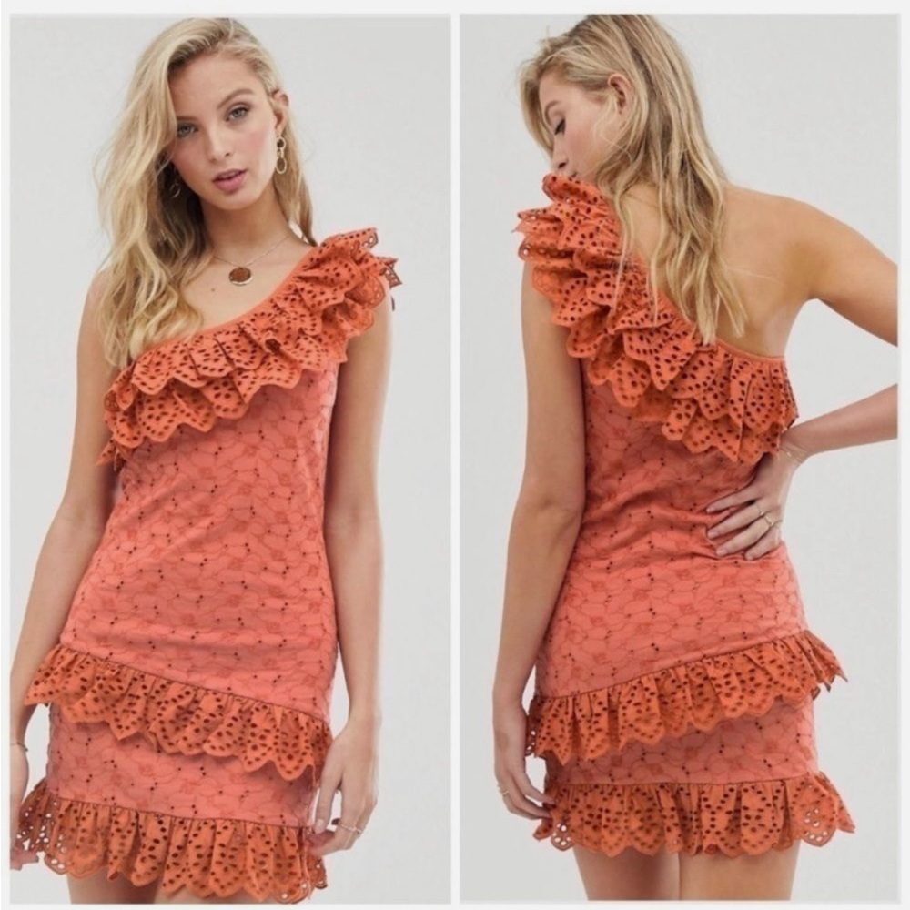 ASOS One-Shoulder Pink Lace Dress. Size 6